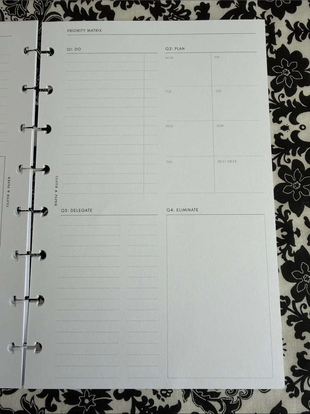 Cloth & Paper Insert Priority Matrix